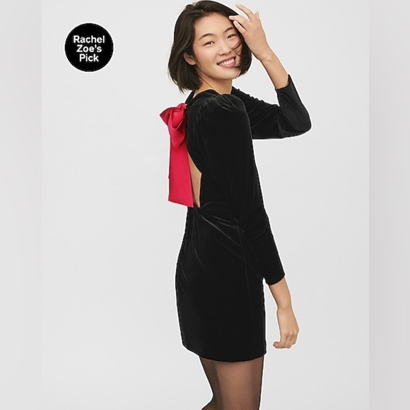 NWT Express Velvet Pink Bow Back Black Velvet Mini Dress XXS - Picture 2 of 14